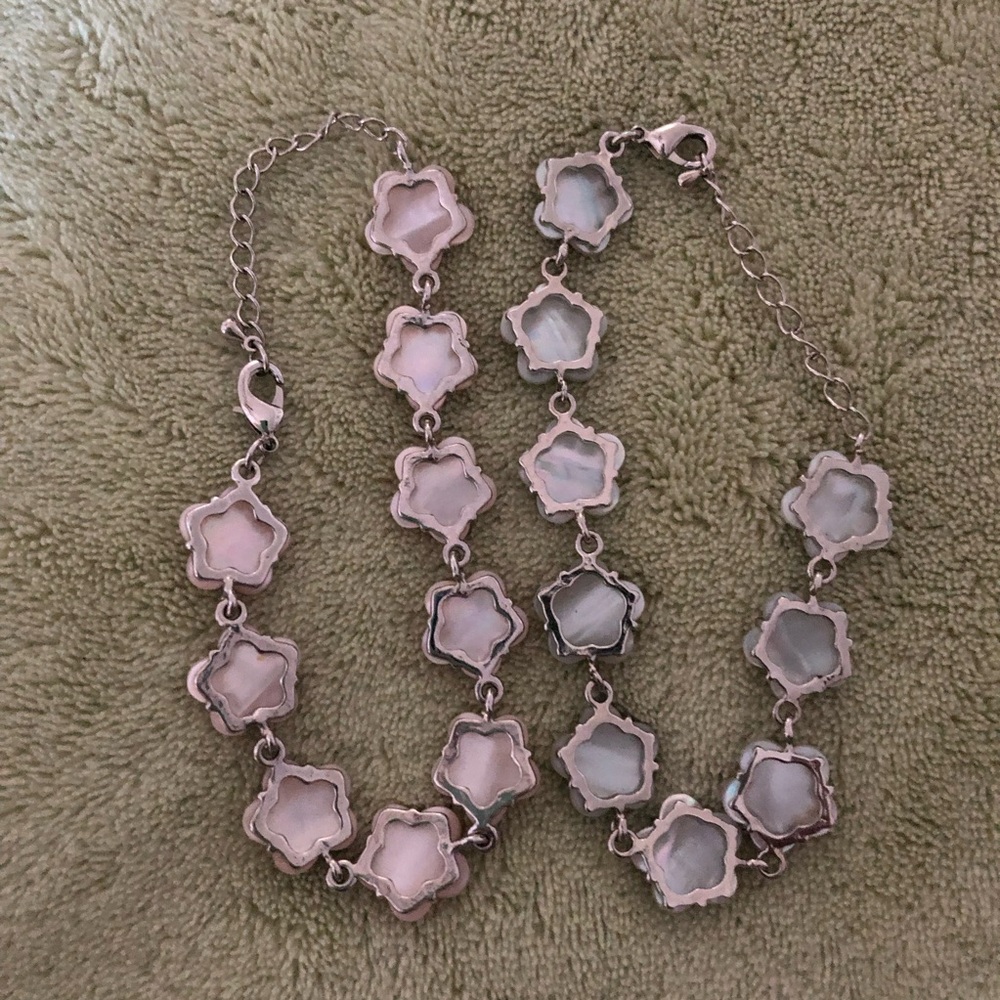 Del Sol anklet bracelets 2 bundle floral beads pink blue links silver tone links - Picture 3 of 5